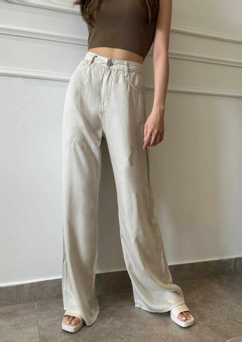 Grey white denim wide-leg pants